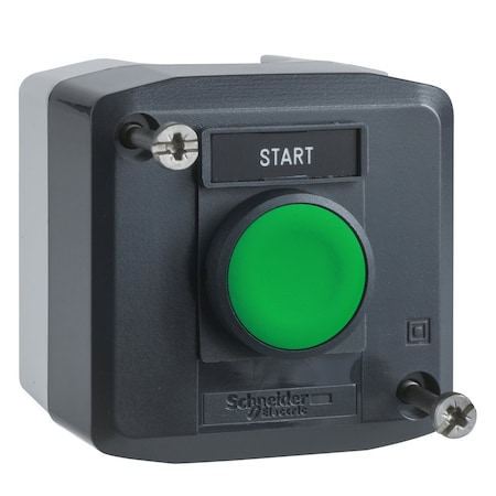 Complete control station, Harmony XALD, XALK, dark grey, 1 green flush push button 22mm spring return 1 NO Start MPN:XALD101H29