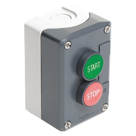 Complete control station, Harmony XALD, XALK, dark grey, flush push buttons 22mm, green START 1NO red STOP 1NC, spring return MPN:XALD215H7