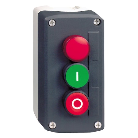 Complete control station, Harmony XALD, grey green flush/red flush pushbuttons, 22mm, red pilot light MPN:XALD363G
