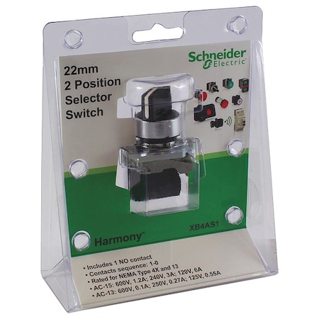Selector Switch, 2 Pos, 22 mm, Black MPN:XB4AS1