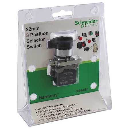 Selector Switch, 3 Pos, 22 mm, Black MPN:XB4AS2