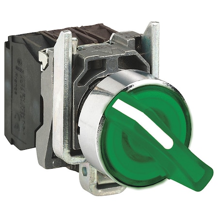 SelectorSwitch, Illum, 2Pos, 22mm, Green MPN:XB4BK123G5