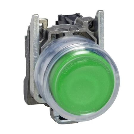 Push button, Harmony XB4, metal, projecting, green, 22mm, spring return, booted, unmarked, 1NO MPN:XB4BP31