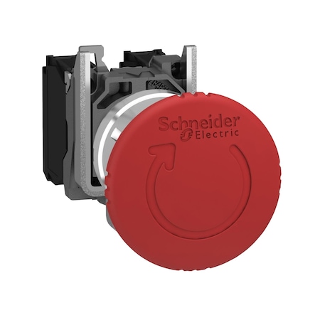 Emergency stop push button, Harmony XB4, metal, red mushroom 40mm, 22mm, trigger latching turn to release, 2NC+1NO MPN:XB4BS84441