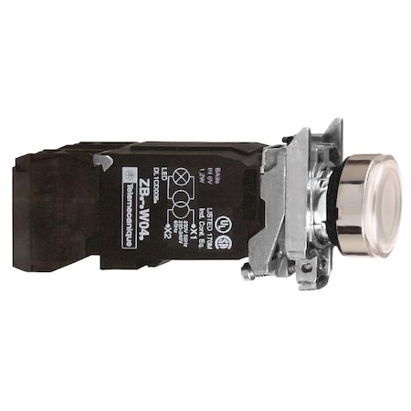 Illuminated push button, Harmony XB4, white flush, 22mm, spring return, 1NO + 1NC, 110.120V MPN:XB4BW3135