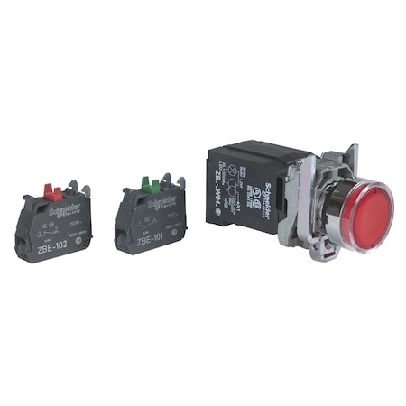 Illuminated push button, Harmony XB4, red, 22mm, spring return, 1NO+1NC, 220.240 V MPN:XB4BW3445