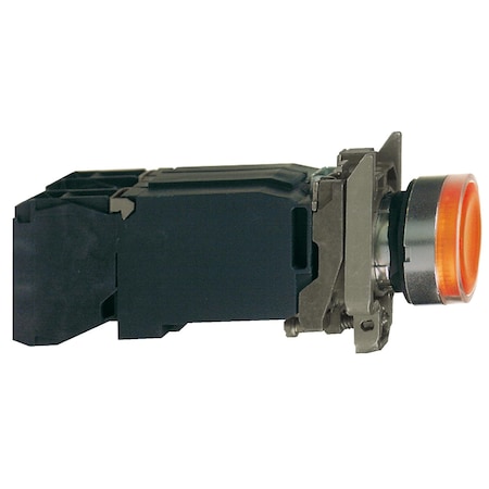 Illuminated push button, Harmony XB4, orange flush complete illum pushbutton ÃƒËœ22 mm spring return 1NO+1NC 220.240 V MPN:XB4BW3545