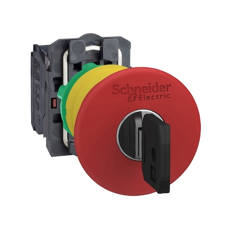 Emergency stop switching off, Harmony XB5, plastic, red mushroom 40mm, 22mm trigger latching key release, 1NC MPN:XB5AS9442