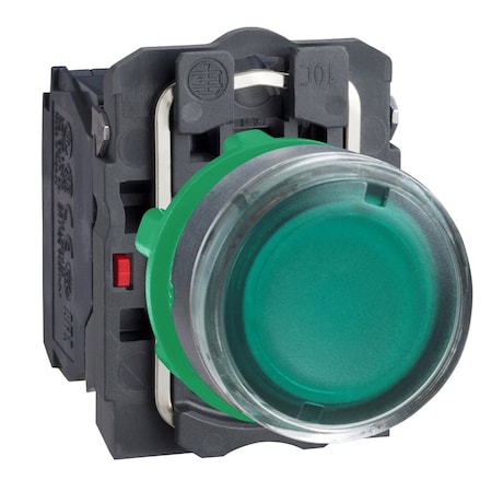 Illuminated push button, Harmony XB5, plastic, flush, green, 22mm, plain lens for BA9s bulb, spring return, 220 to 240V AC, 1 NO + 1 NC MPN:XB5AW3345