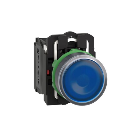 Illuminated push button, Harmony XB5, plastic, blue flush, 22mm, universal LED, plain lens, 1NO + 1NC, 110.120V AC MPN:XB5AW36G5