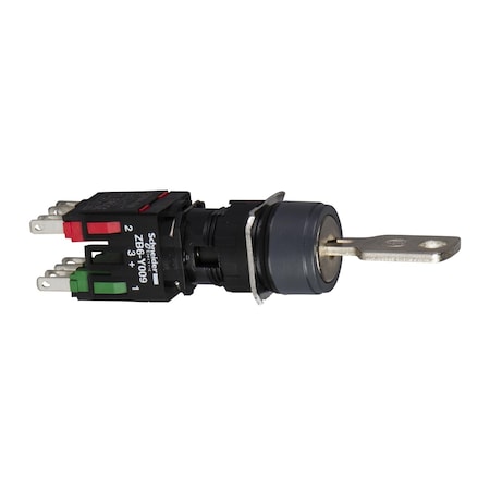 Complete selector switch, Harmony XB6, black round, 16mm, 2 positions, stay put, 1NO + 1NC, key 200 MPN:XB6AGC5B