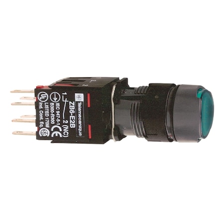 Complete illuminated push button, Harmony XB6, green flush, 16mm, spring return, 1NO + 1NC, 12.24V MPN:XB6AW3B5B