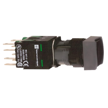 Complete push button, Harmony XB6, black square flush pushbutton, 16mm, spring return, 1NO, unmarked MPN:XB6CA21B