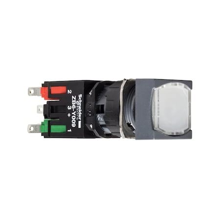 Complete illuminated push button, Harmony XB6, white square flush, 16mm, spring return 1NO 12.24V MPN:XB6CW1B1B