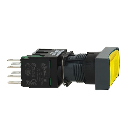 Complete illuminated push button, Harmony XB6, yellow rectangular flush, 16mm, latching 1NO 12.24V MPN:XB6DF5B1B