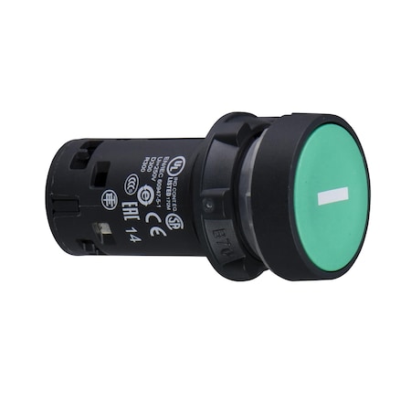 Monolithic push button, Harmony XB7, plastic, green, 22mm, spring return, marked I, 1NO MPN:XB7NA3131