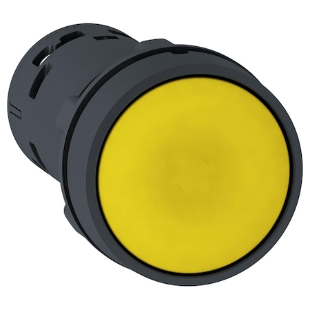 Push button, Harmony XB7, round yellow flush, 22mm, spring return, 1NO, unmarked MPN:XB7NA81