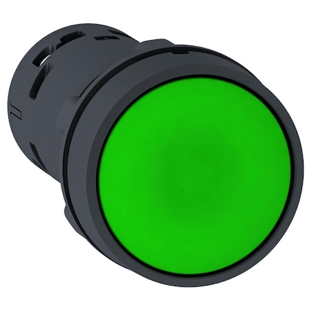Push button, Harmony XB7, round green flush, 22mm, push to release, 1NO + 1NC, unmarked MPN:XB7NH35