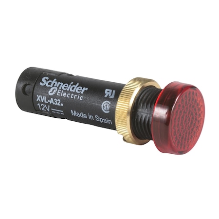 Pilot light, Harmony XVL, plastic, red, 12mm, covered LED, 12V DC MPN:XVLA324