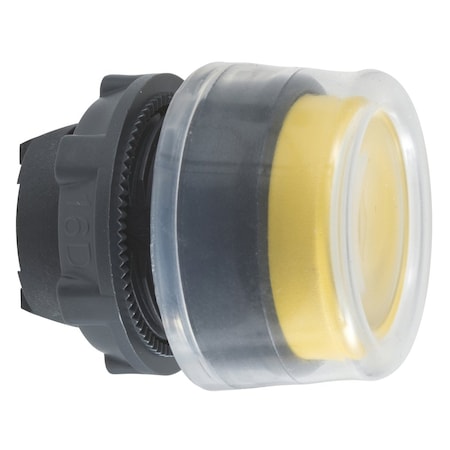 Head for non illuminated push button, Harmony XB5, plastic, projecting, yellow, 22mm, spring return, booted, unmarked MPN:ZB5AP5