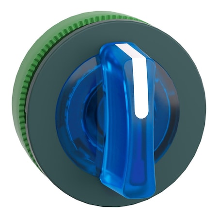 Head for illuminated selector switch, Harmony XB5, plastic, blue handle, universal LED, 3 positions, to center MPN:ZB5FK1563