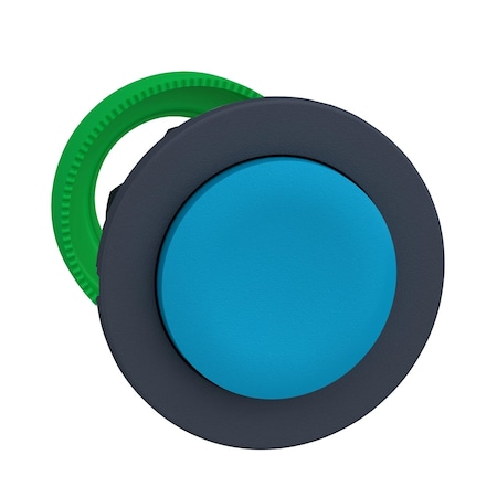Harmony XB5, Antimicrobial Flush mounted push button head, plastic, projecting, blue, Ã˜30, spring return, unmarked, dark grey bezel MPN:ZB5FL6