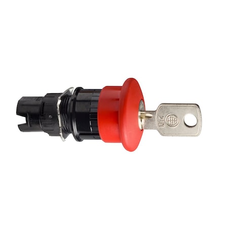 Head for emergency stop push button, Harmony XB6, red mushroom 30mm, 16mm, trigger/latching key to release, unmarked MPN:ZB6AS934
