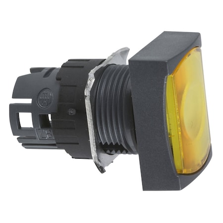 Head for illuminated push button, Harmony XB6, yellow rectangular flush, 16mm, integral LED, spring return, 12.24V, unmarked MPN:ZB6DW5