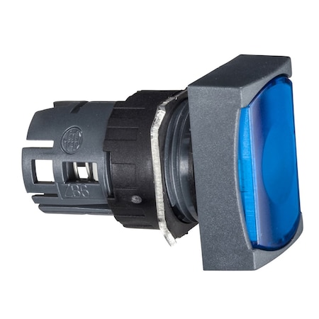 Head for illuminated push button, Harmony XB6, blue rectangular flush, 16mm, integral LED, spring return, 12.24V, unmarked MPN:ZB6DW6