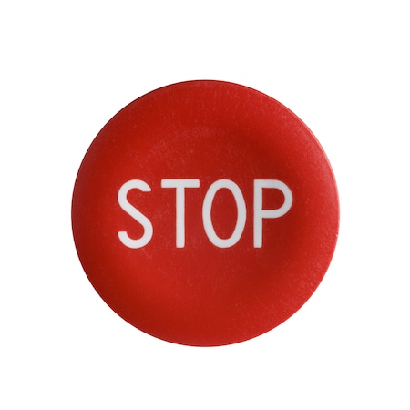 Cap for push button head, Harmony XB4, plastic, red, 22mm, white marked STOP MPN:ZBA434
