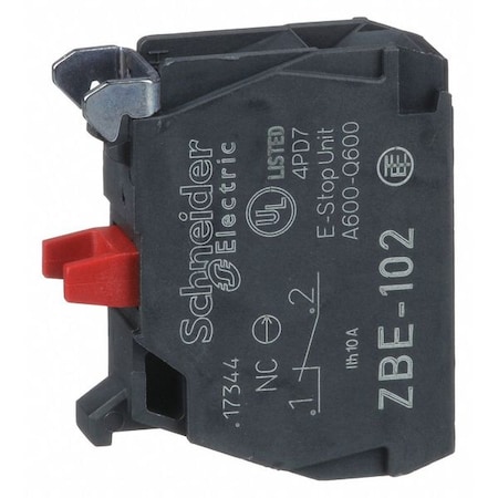 Contact Block, Momentary, 1NC, 22 mm, 10A at 600V AC, Screw/Clamp Terminal, A600/Q600, Black/Red MPN:ZBE102