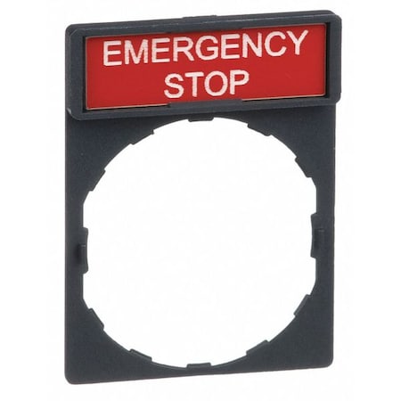 LegndPlate, EmergncyStp, Wht/Red, Rectangle MPN:ZBY2330