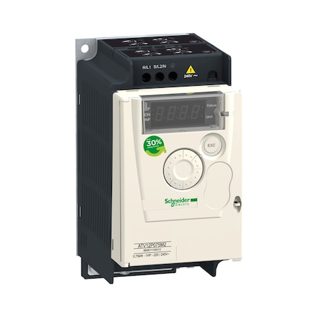Variable speed drive, Altivar 12, 0.75kW, 1hp, 200 to 240V, 1 phase, on base plate MPN:ATV12P075M2