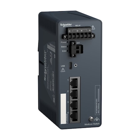 Network switch, Modicon Networking, managed switch, 4 ports for copper MPN:MCSESM043F23F0