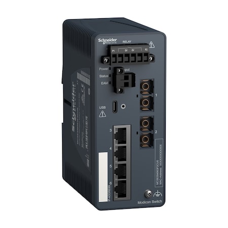 Network switch, Modicon Networking, managed, 4 ports for copper with 2 port for fiber optic, multimode MPN:MCSESM063F2CU0