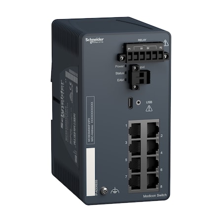 Network switch, Modicon Networking, managed, 8 ports for copper MPN:MCSESM083F23F0