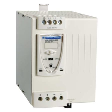 DC Power Supply, 380/500V AC, 24V DC, 480 W, 20 A, DIN Rail MPN:ABL8WPS24200