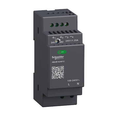 Power Supply, 100 to 240V AC, 24 V DC, 30W, 1.25A, DIN Rail MPN:ABLM1A24012