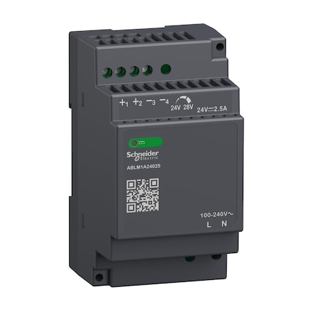 Power Supply, 100 to 240V AC, 24 V DC, 60W, 2.5A, DIN Rail MPN:ABLM1A24025
