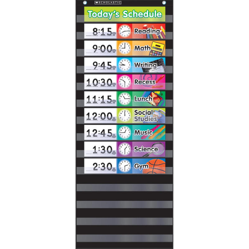 Scholastic Teacher Resources Pocket Chart, Daily Schedule, 13in x 33in, Black, Kindergarten to Grade 5 MPN:978-0-545-83865-8