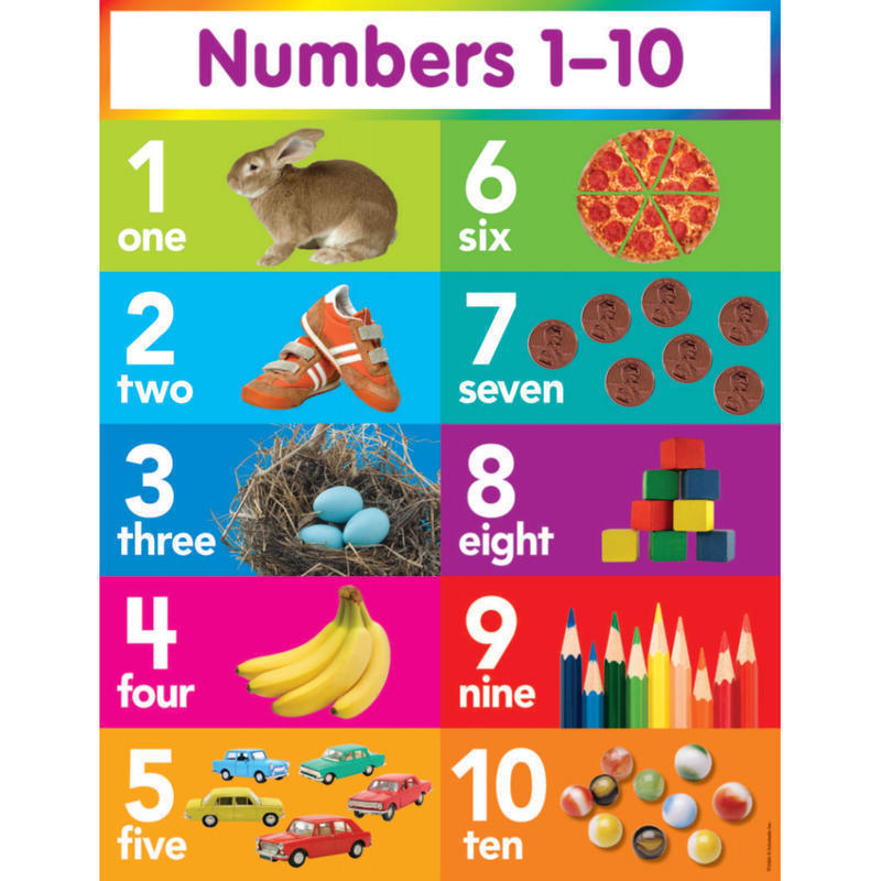 Scholastic Teachers Friend Chart, 17in x 22in, Numbers 1-10, Pre-K - Grade 5 MPN:9780545196413