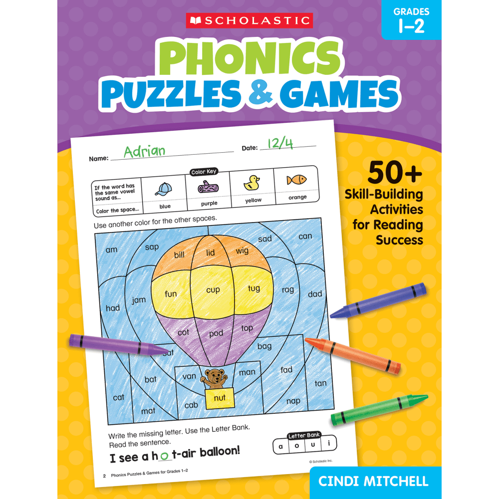 Scholastic Teaching Solutions Phonics Puzzles & Games Activity Book, Grades 1 to 2 MPN:SC-9781546113812