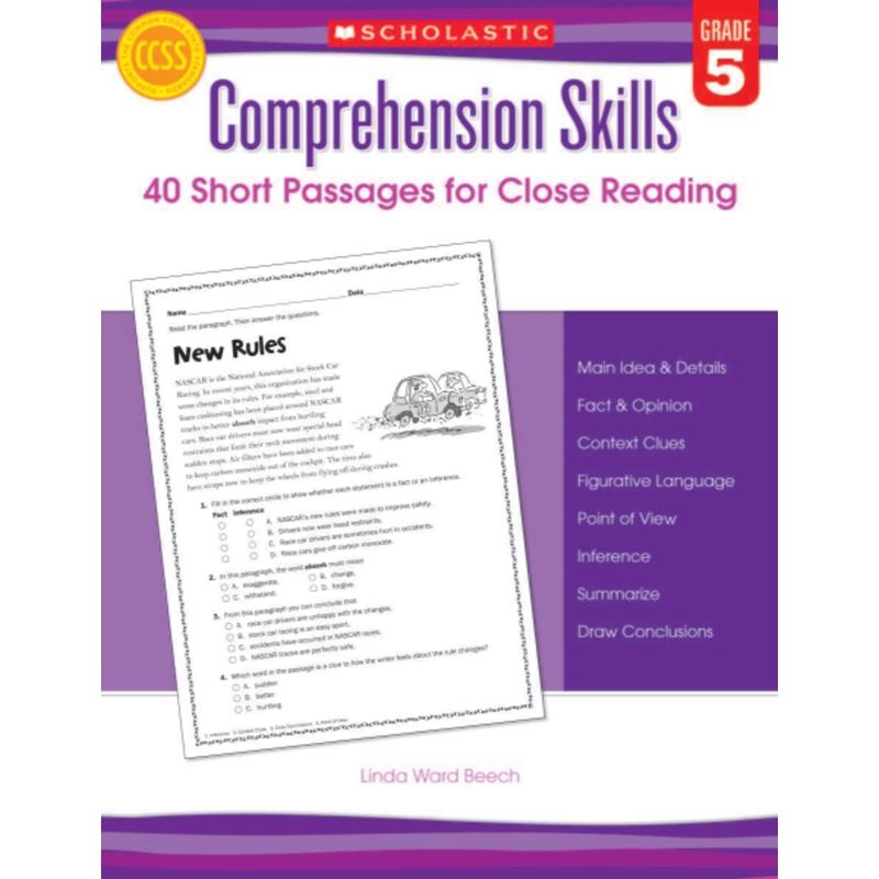 Scholastic Comprehension Skills: 40 Short Passages For Close Reading, Grade 5 MPN:9780545460569