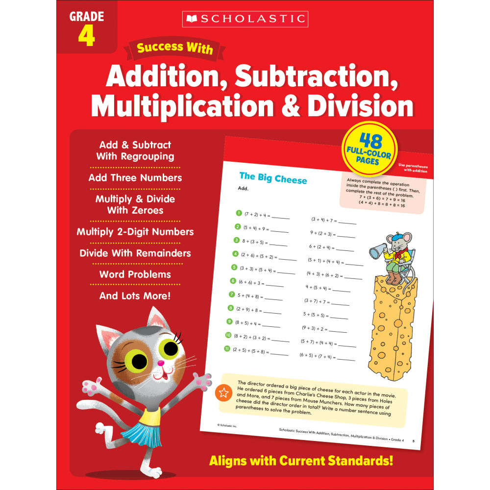 Scholastic Success With Addition, Subtraction, Multiplication & Division Workbook, Grade 4 MPN:9781338798319