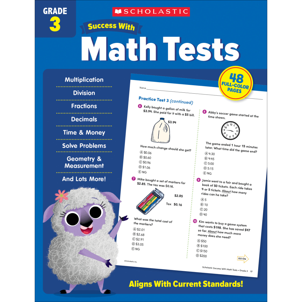 Scholastic Success With Math Tests Workbook, Grade 3 MPN:9781338798449