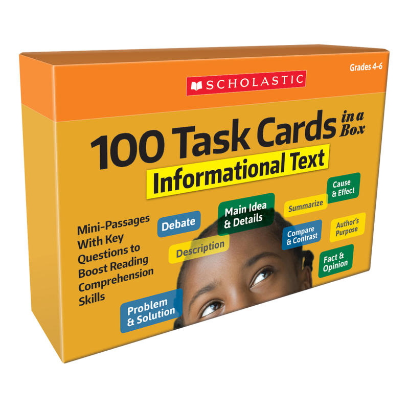 Scholastic 100 Task Cards In A Box: Informational Text Cards, Grades 4-6 MPN:9781338552645