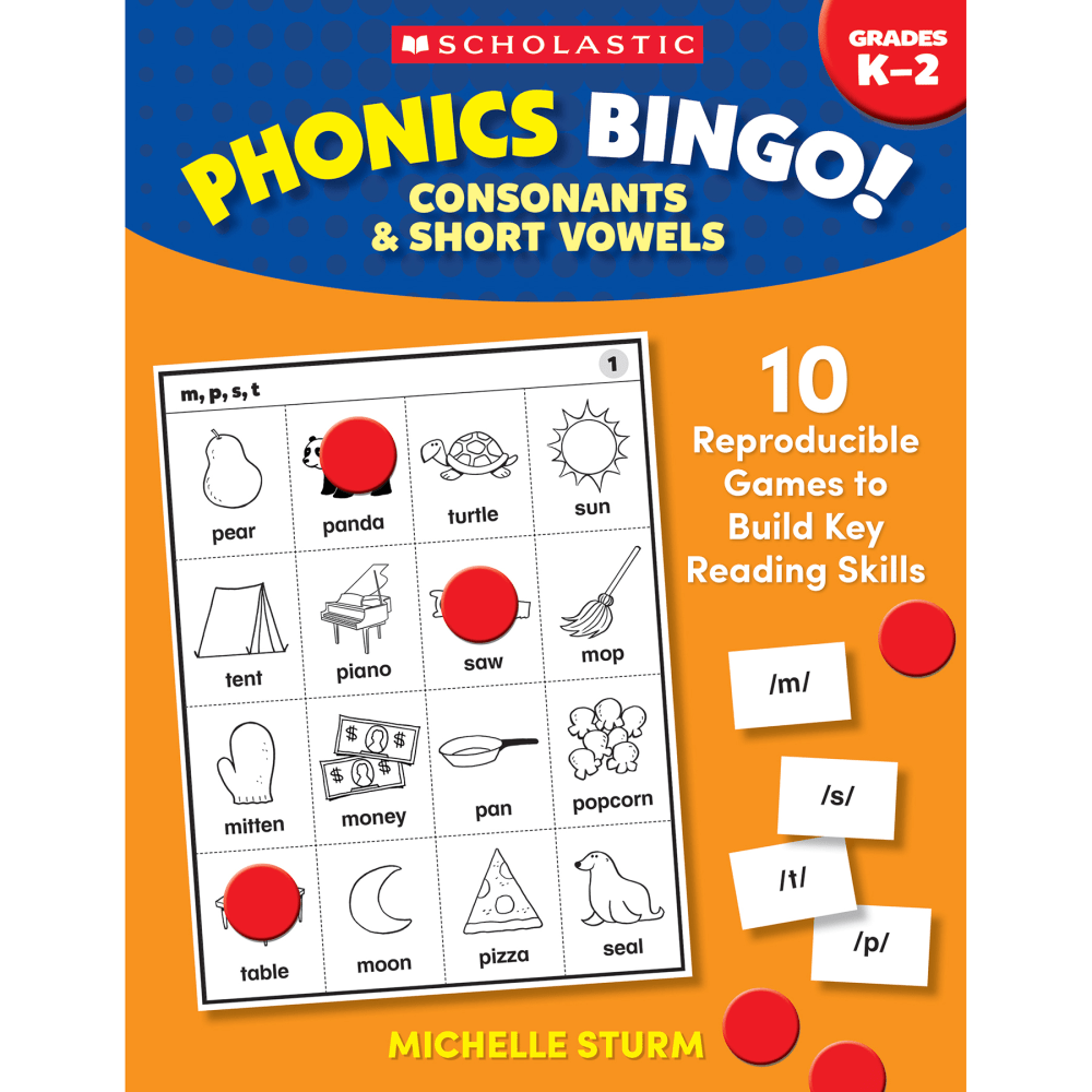 Scholastic Teaching Solutions Phonics Bingo Activity Book, Consonants & Short Vowels, Kindergarten to Grade 2 MPN:SC-9781546106487