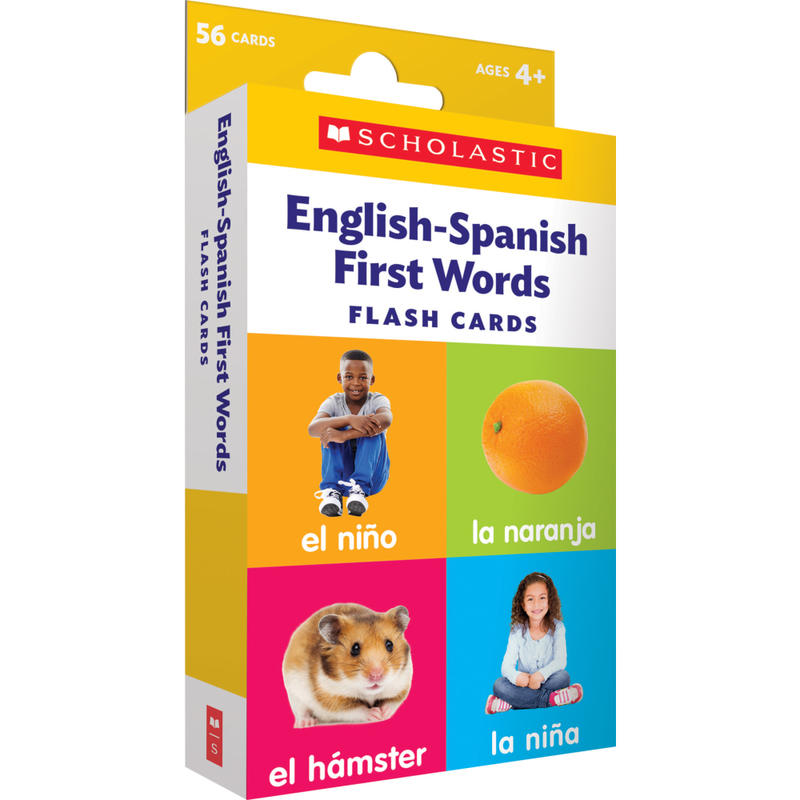 Scholastic English-Spanish First Words Flash Cards, 6-5/16inH x 3-7/16inW, Pre-K, Pack Of 56 Cards MPN:9781338740189