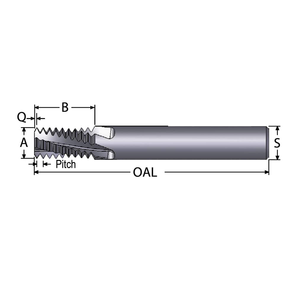 Helical Flute Thread Mill: 5/16-32, Internal, 3 Flute, 1/4