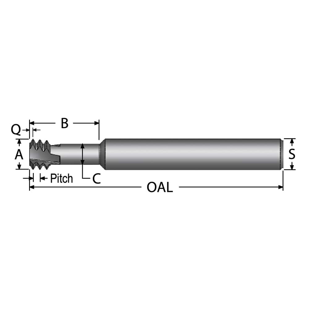 Helical Flute Thread Mill: Internal, 3 Flute, 1/8